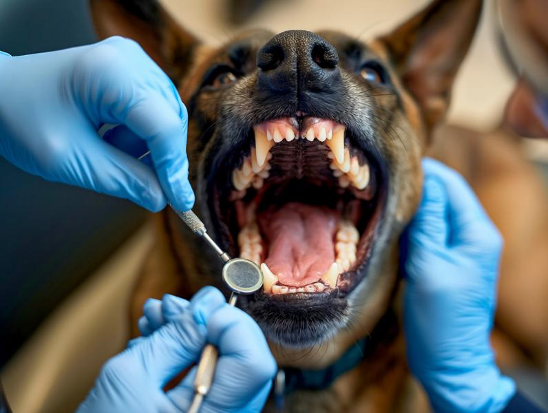 Gesunder Schäferhund bei der Zahnkontrolle